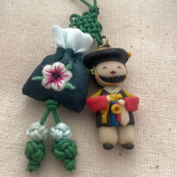 Traditional Korean Hanbok Man Keychain Purse Charm with Mini Pouch NEW - Picture 8 of 12